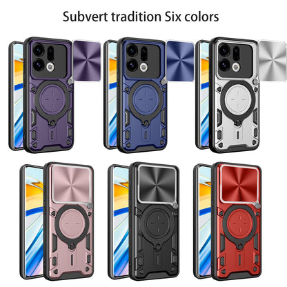 OPPO Find X9 Magnetic Holder CD Texture Sliding Camshield Phone Case, TPU PC Shockproof Cover