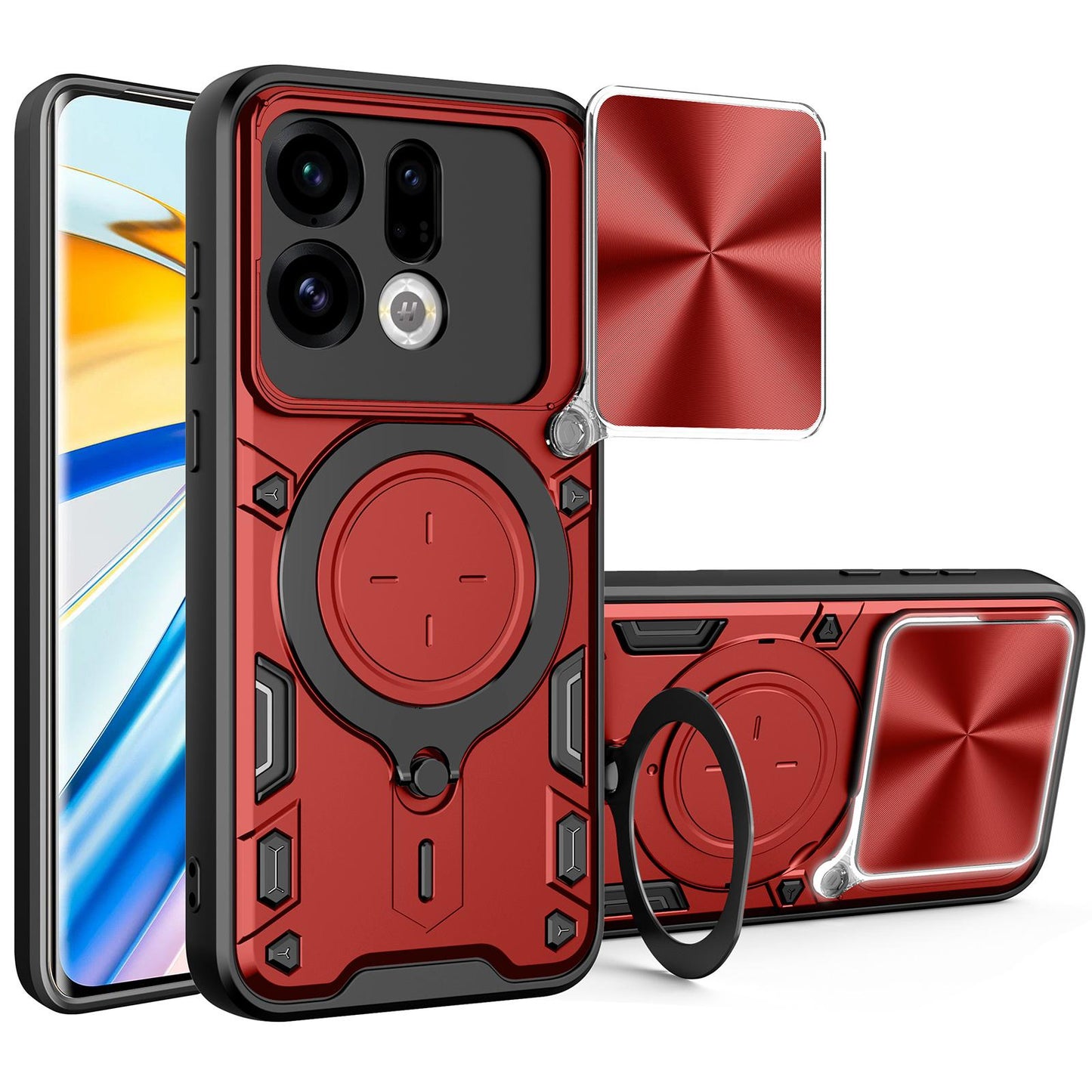OPPO Find X9 Magnetic Holder CD Texture Sliding Camshield Phone Case, TPU PC Shockproof Cover