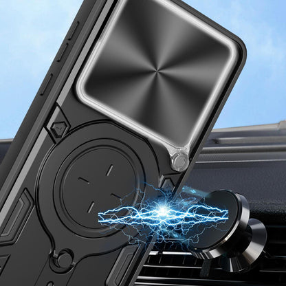OPPO Find X9 Magnetic Holder CD Texture Sliding Camshield Phone Case, TPU PC Shockproof Cover