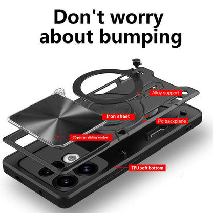 OPPO Find X9 Magnetic Holder CD Texture Sliding Camshield Phone Case, TPU PC Shockproof Cover