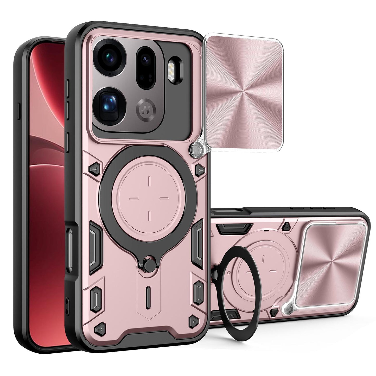 OPPO Find X9 Pro Magnetic Holder CD Texture Sliding Camshield Phone Case, TPU PC Shockproof Cover
