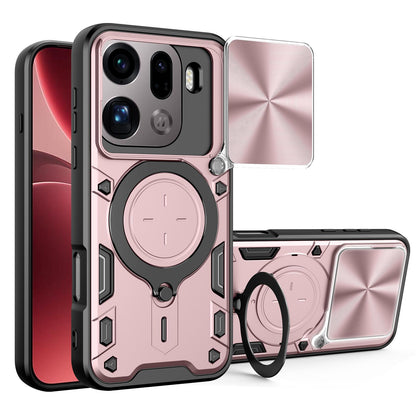 OPPO Find X9 Pro Magnetic Holder CD Texture Sliding Camshield Phone Case, TPU PC Shockproof Cover