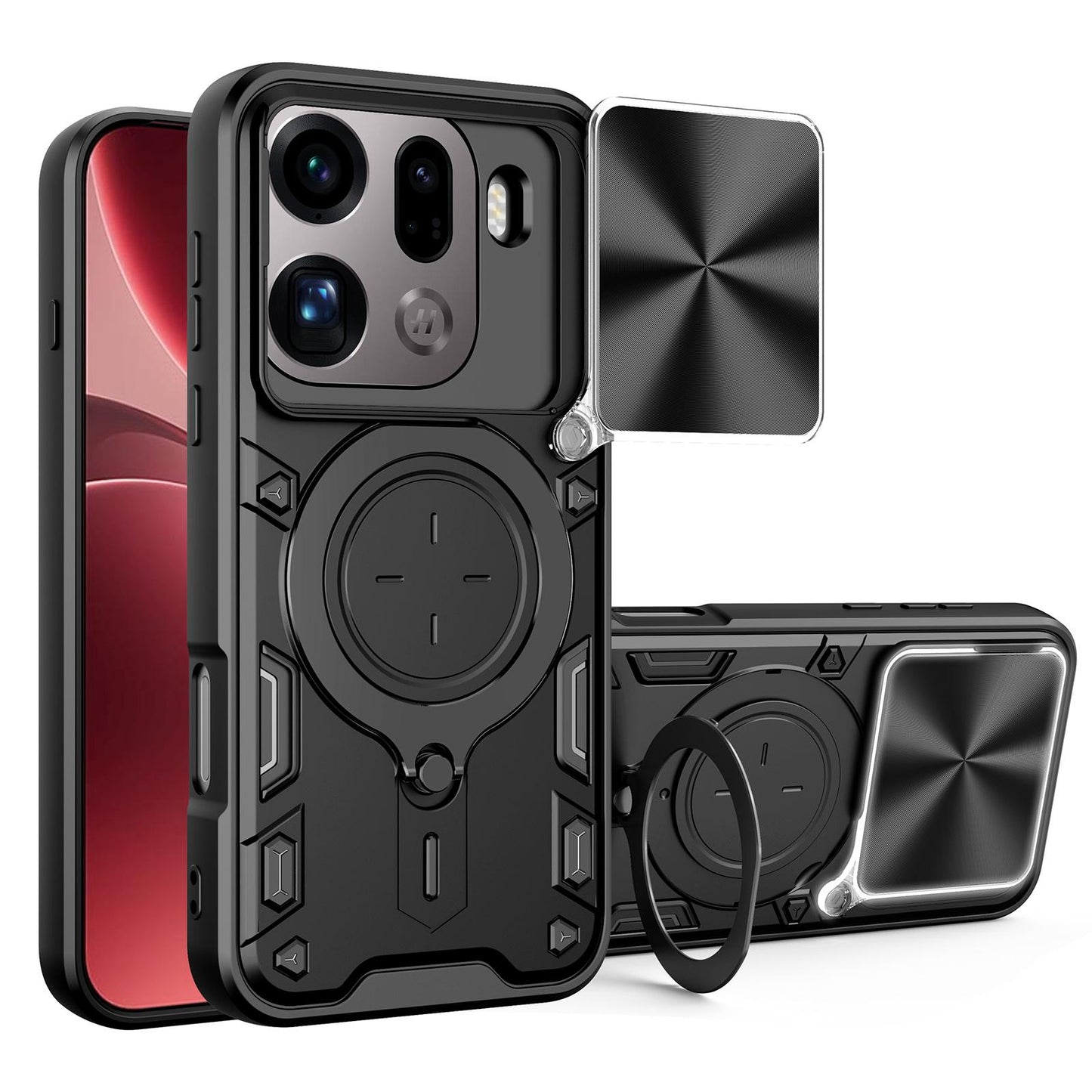 OPPO Find X9 Pro Magnetic Holder CD Texture Sliding Camshield Phone Case, TPU PC Shockproof Cover