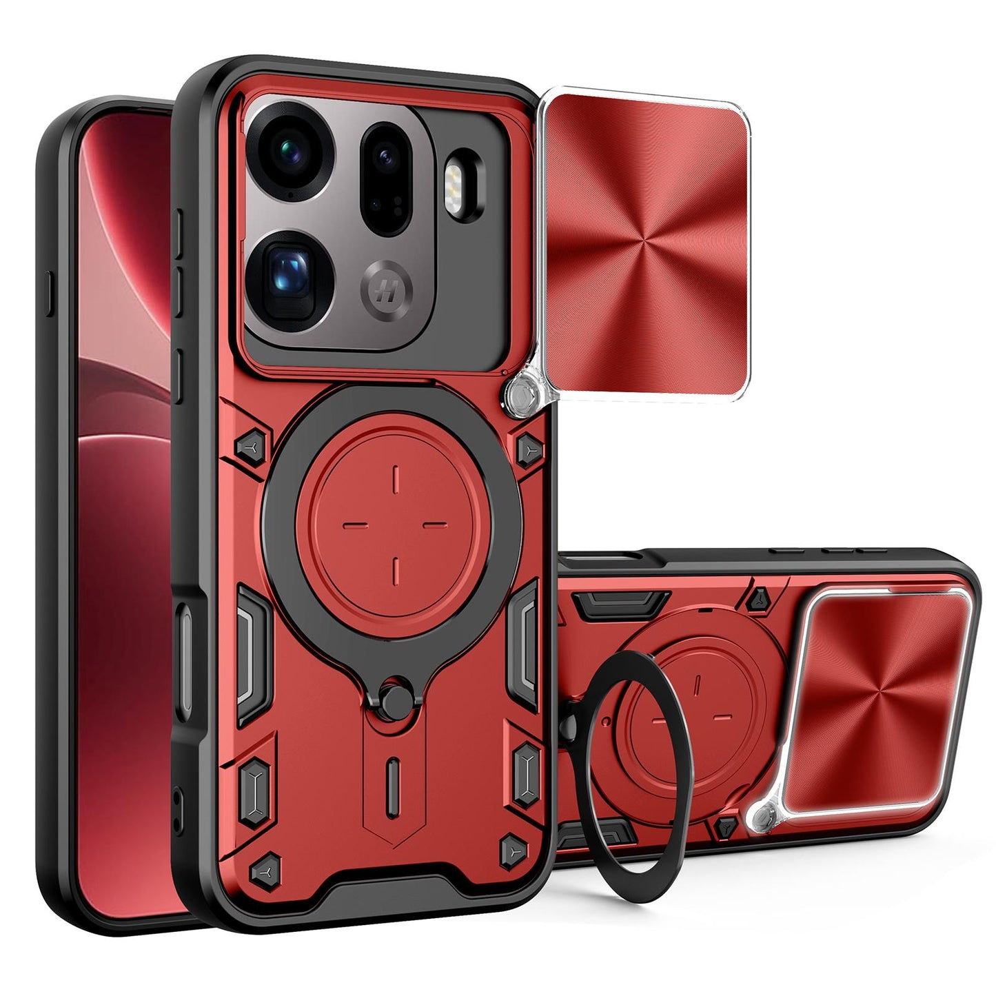 OPPO Find X9 Pro Magnetic Holder CD Texture Sliding Camshield Phone Case, TPU PC Shockproof Cover