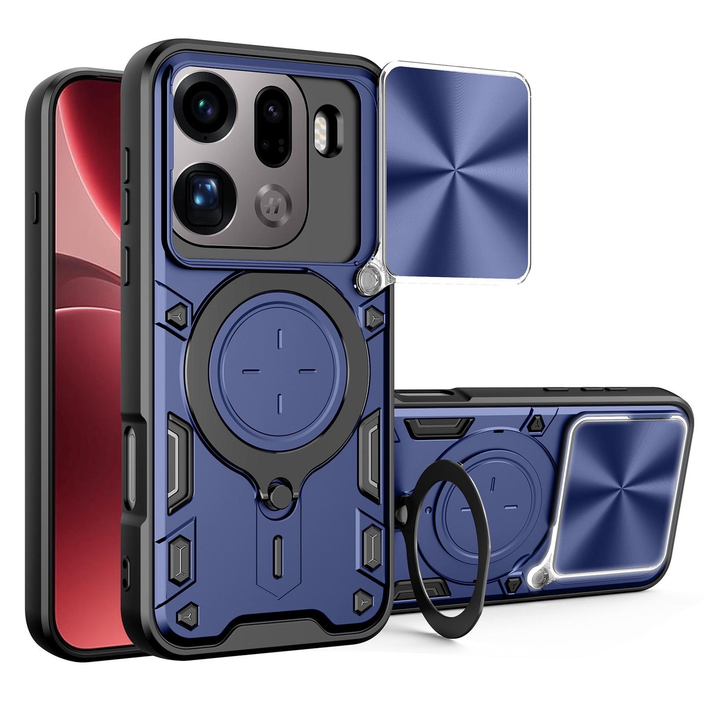 OPPO Find X9 Pro Magnetic Holder CD Texture Sliding Camshield Phone Case, TPU PC Shockproof Cover