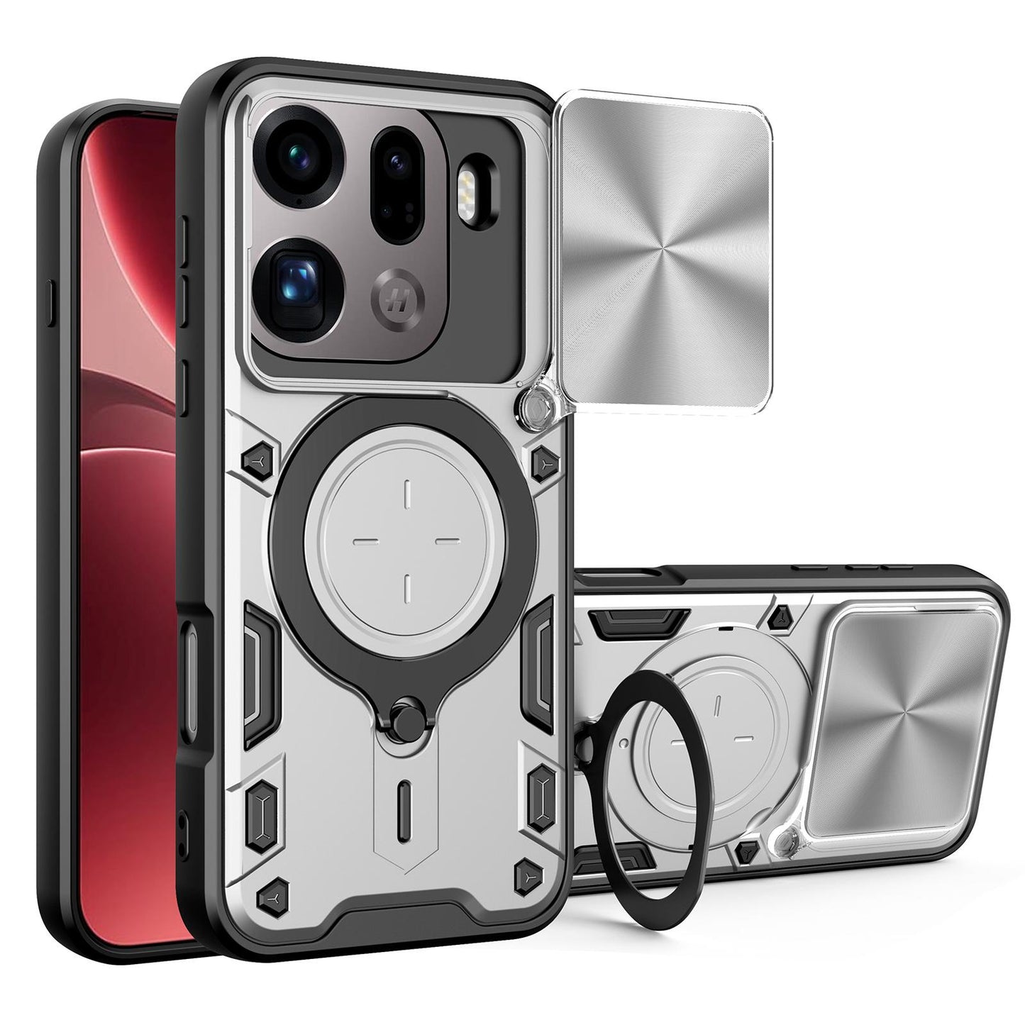 OPPO Find X9 Pro Magnetic Holder CD Texture Sliding Camshield Phone Case, TPU PC Shockproof Cover