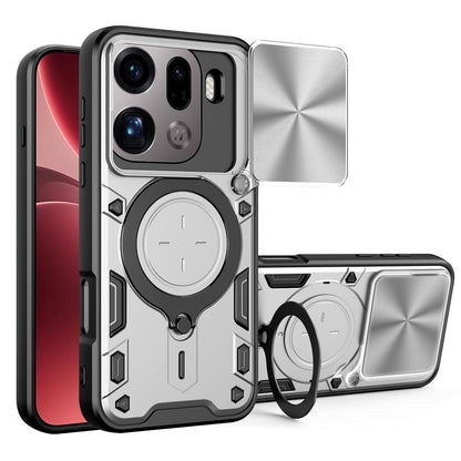 OPPO Find X9 Pro Magnetic Holder CD Texture Sliding Camshield Phone Case, TPU PC Shockproof Cover