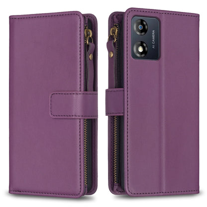 Motorola Moto E13 4G Leather Flip Phone Case with 9 Card Slots, Zipper Wallet & Detachable Wristlet Strap