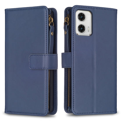 Motorola Moto G73 5G Leather Flip Phone Case with 9 Card Slots, Zipper Wallet & Detachable Wristlet Strap