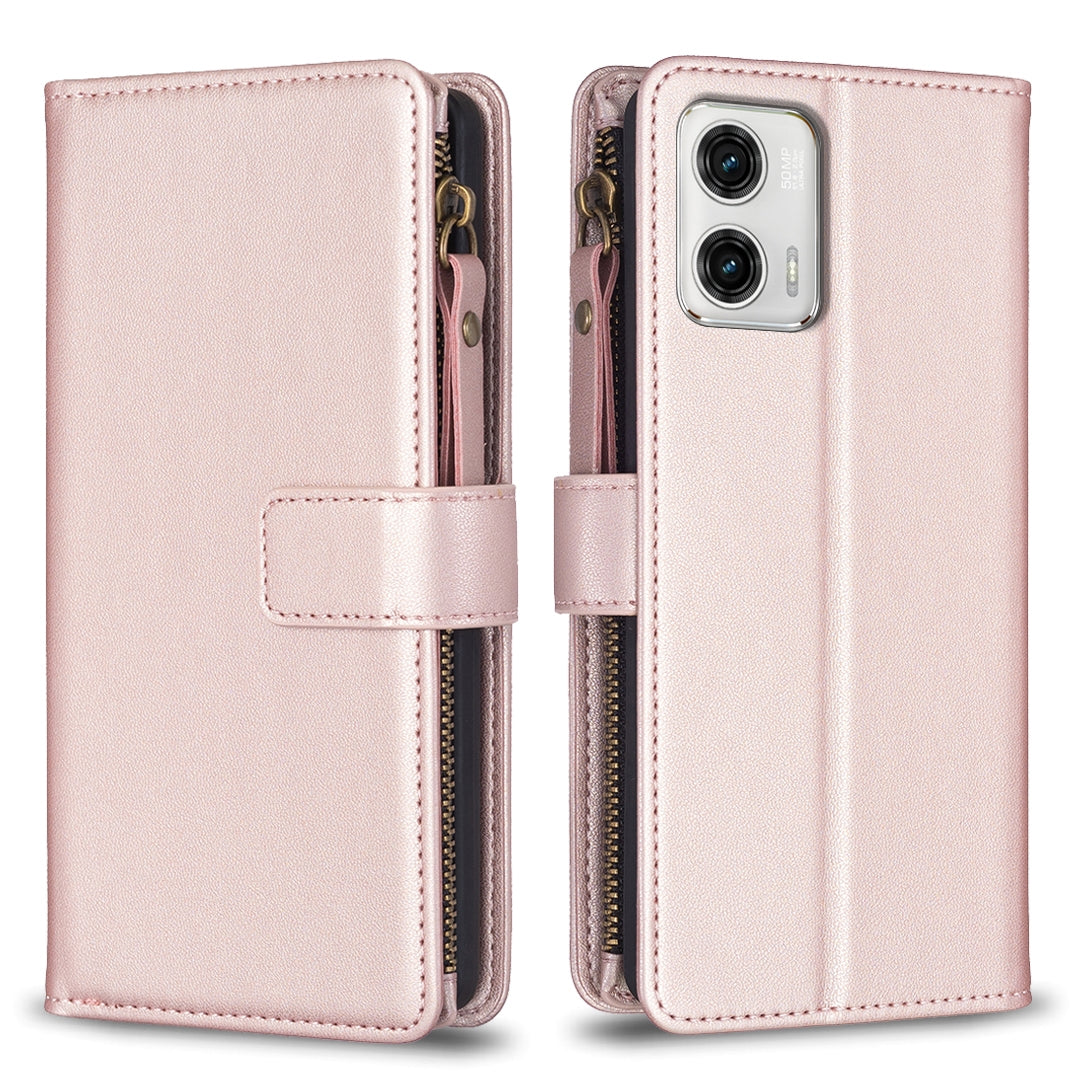 Motorola Moto G73 5G Leather Flip Phone Case with 9 Card Slots, Zipper Wallet & Detachable Wristlet Strap