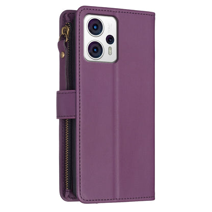 Motorola Moto G13 4G Leather Flip Phone Case with 9 Card Slots, Zipper Wallet & Detachable Wristlet Strap
