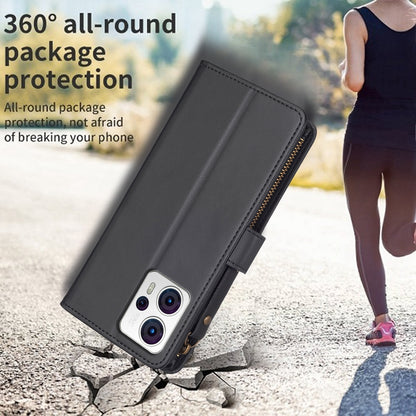 Motorola Moto G13 4G Leather Flip Phone Case with 9 Card Slots, Zipper Wallet & Detachable Wristlet Strap