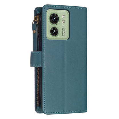 Motorola Edge 40 Leather Flip Phone Case with 9 Card Slots, Zipper Wallet & Detachable Wristlet Strap