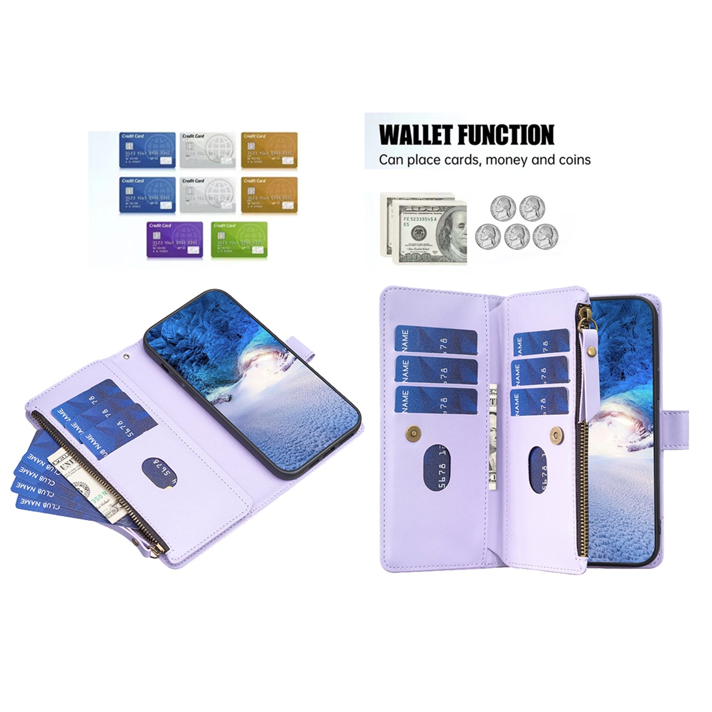 Motorola Edge 40 Leather Flip Phone Case with 9 Card Slots, Zipper Wallet & Detachable Wristlet Strap