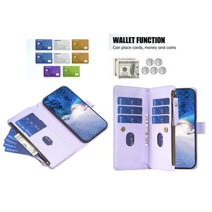 Motorola Edge 40 Leather Flip Phone Case with 9 Card Slots, Zipper Wallet & Detachable Wristlet Strap