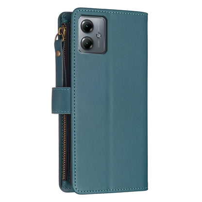 Motorola Moto G14 4G Leather Flip Phone Case with 9 Card Slots, Zipper Wallet & Detachable Wristlet Strap