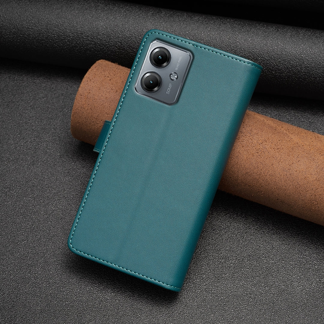 Motorola Moto G14 4G Leather Flip Phone Case with 9 Card Slots, Zipper Wallet & Detachable Wristlet Strap