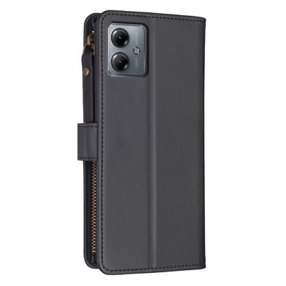 Motorola Moto G14 4G Leather Flip Phone Case with 9 Card Slots, Zipper Wallet & Detachable Wristlet Strap
