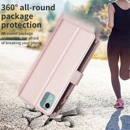 Nokia C12 Leather Flip Phone Case with 9 Card Slots, Zipper Wallet & Detachable Wristlet Strap