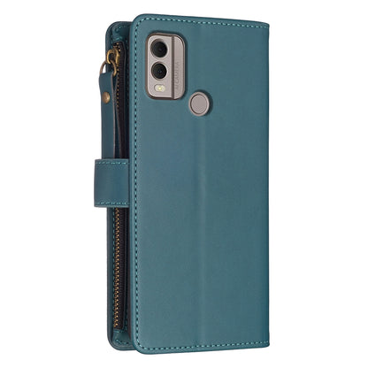 Nokia C22 Leather Flip Phone Case with 9 Card Slots, Zipper Wallet & Detachable Wristlet Strap