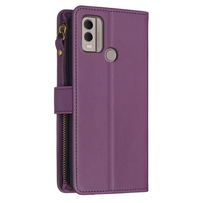 Nokia C22 Leather Flip Phone Case with 9 Card Slots, Zipper Wallet & Detachable Wristlet Strap