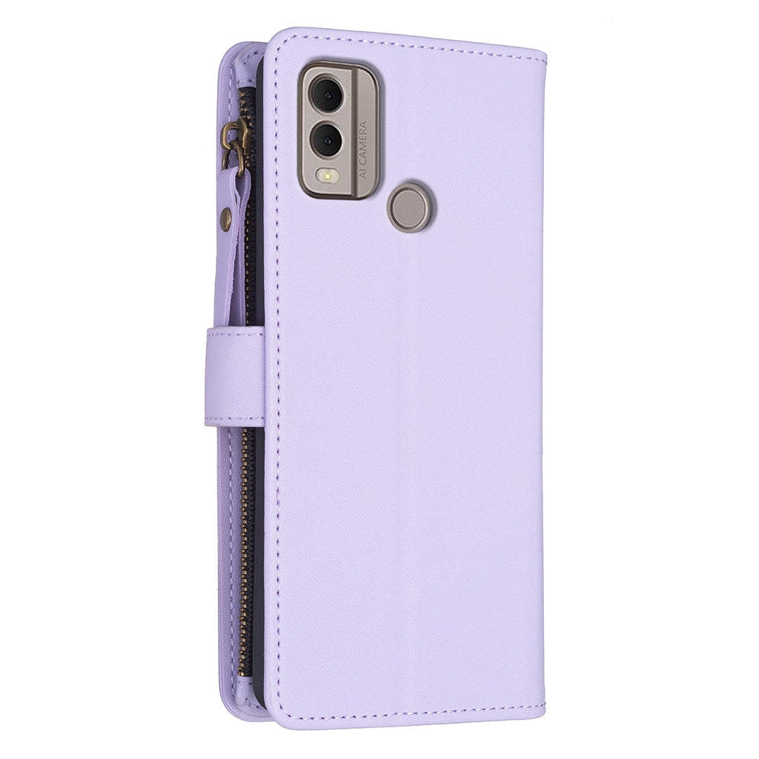 Nokia C22 Leather Flip Phone Case with 9 Card Slots, Zipper Wallet & Detachable Wristlet Strap