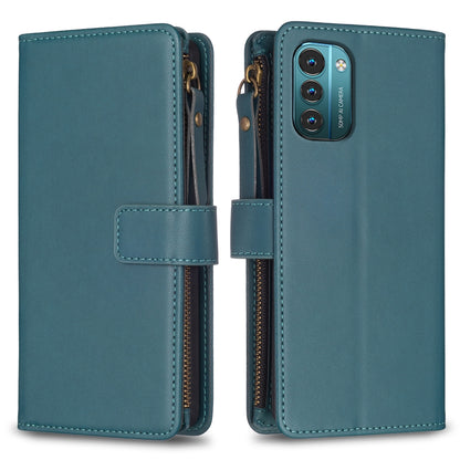 Nokia G21 Leather Flip Phone Case with 9 Card Slots, Zipper Wallet & Detachable Wristlet Strap