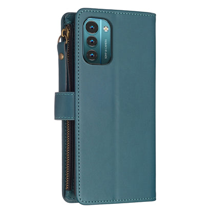 Nokia G21 Leather Flip Phone Case with 9 Card Slots, Zipper Wallet & Detachable Wristlet Strap