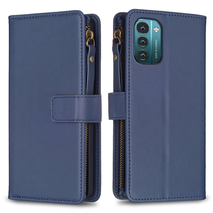 Nokia G11 Leather Flip Phone Case with 9 Card Slots, Zipper Wallet & Detachable Wristlet Strap