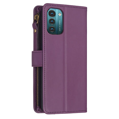 Nokia G11 Leather Flip Phone Case with 9 Card Slots, Zipper Wallet & Detachable Wristlet Strap
