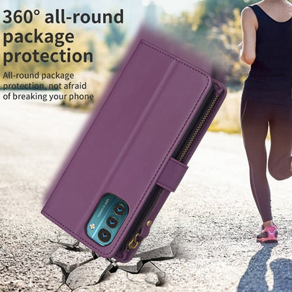 Nokia G11 Leather Flip Phone Case with 9 Card Slots, Zipper Wallet & Detachable Wristlet Strap