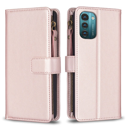 Nokia G11 Leather Flip Phone Case with 9 Card Slots, Zipper Wallet & Detachable Wristlet Strap