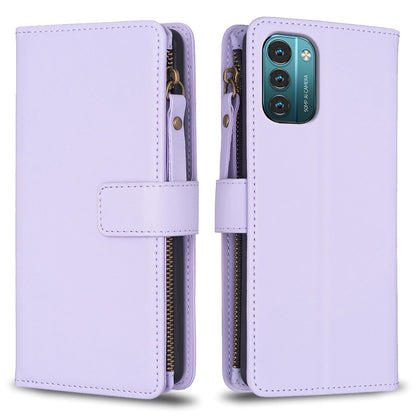 Nokia G21 Leather Flip Phone Case with 9 Card Slots, Zipper Wallet & Detachable Wristlet Strap