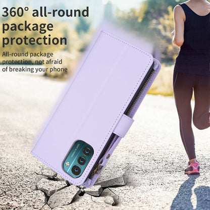 Nokia G11 Leather Flip Phone Case with 9 Card Slots, Zipper Wallet & Detachable Wristlet Strap