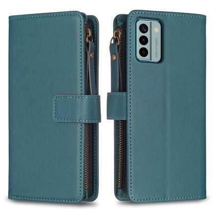 Nokia G22 Leather Flip Phone Case with 9 Card Slots, Zipper Wallet & Detachable Wristlet Strap