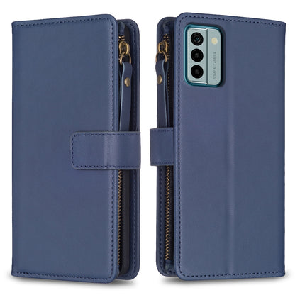 Nokia G22 Leather Flip Phone Case with 9 Card Slots, Zipper Wallet & Detachable Wristlet Strap