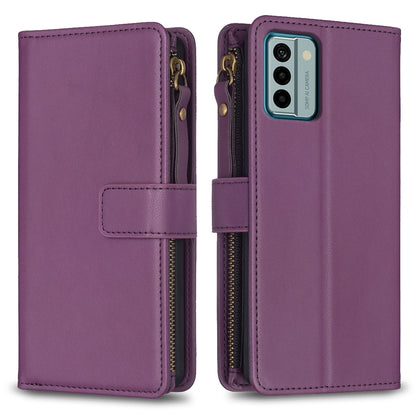 Nokia G22 Leather Flip Phone Case with 9 Card Slots, Zipper Wallet & Detachable Wristlet Strap