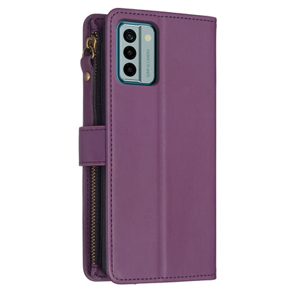 Nokia G22 Leather Flip Phone Case with 9 Card Slots, Zipper Wallet & Detachable Wristlet Strap