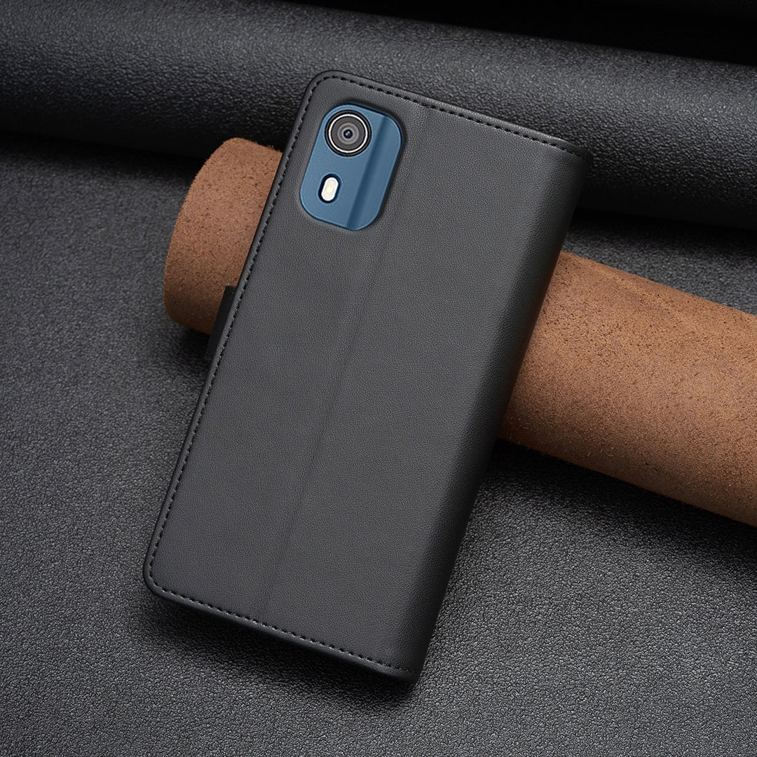 Nokia C02 Leather Flip Phone Case with 9 Card Slots, Zipper Wallet & Detachable Wristlet Strap