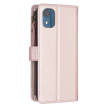 Nokia C02 Leather Flip Phone Case with 9 Card Slots, Zipper Wallet & Detachable Wristlet Strap