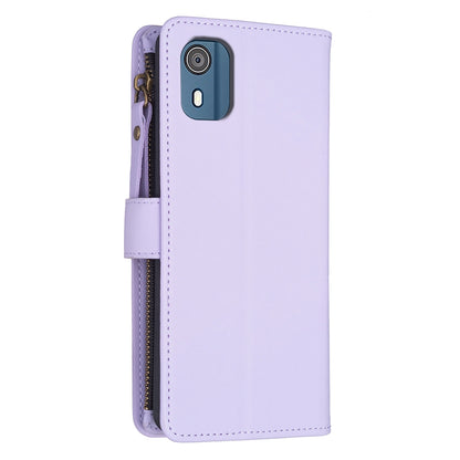 Nokia C02 Leather Flip Phone Case with 9 Card Slots, Zipper Wallet & Detachable Wristlet Strap