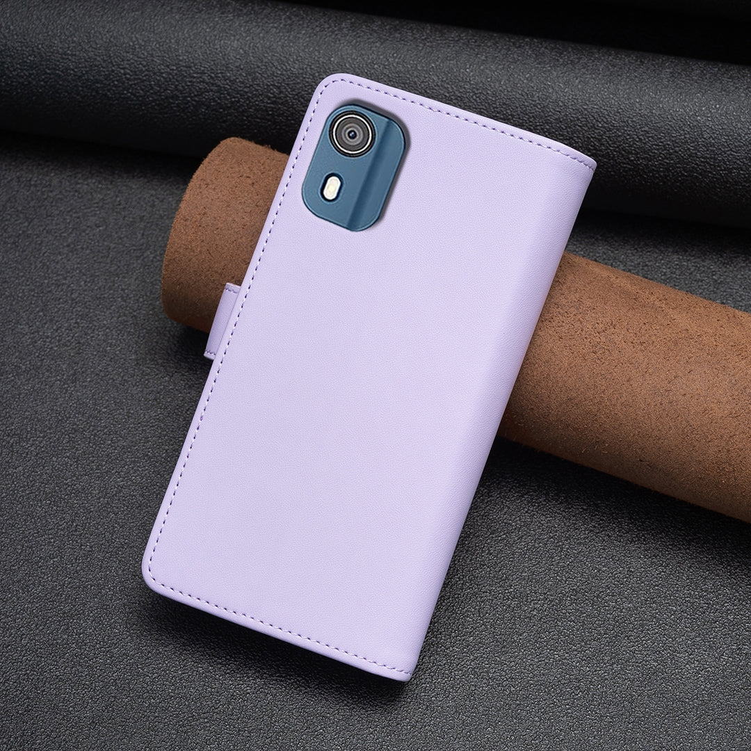 Nokia C02 Leather Flip Phone Case with 9 Card Slots, Zipper Wallet & Detachable Wristlet Strap