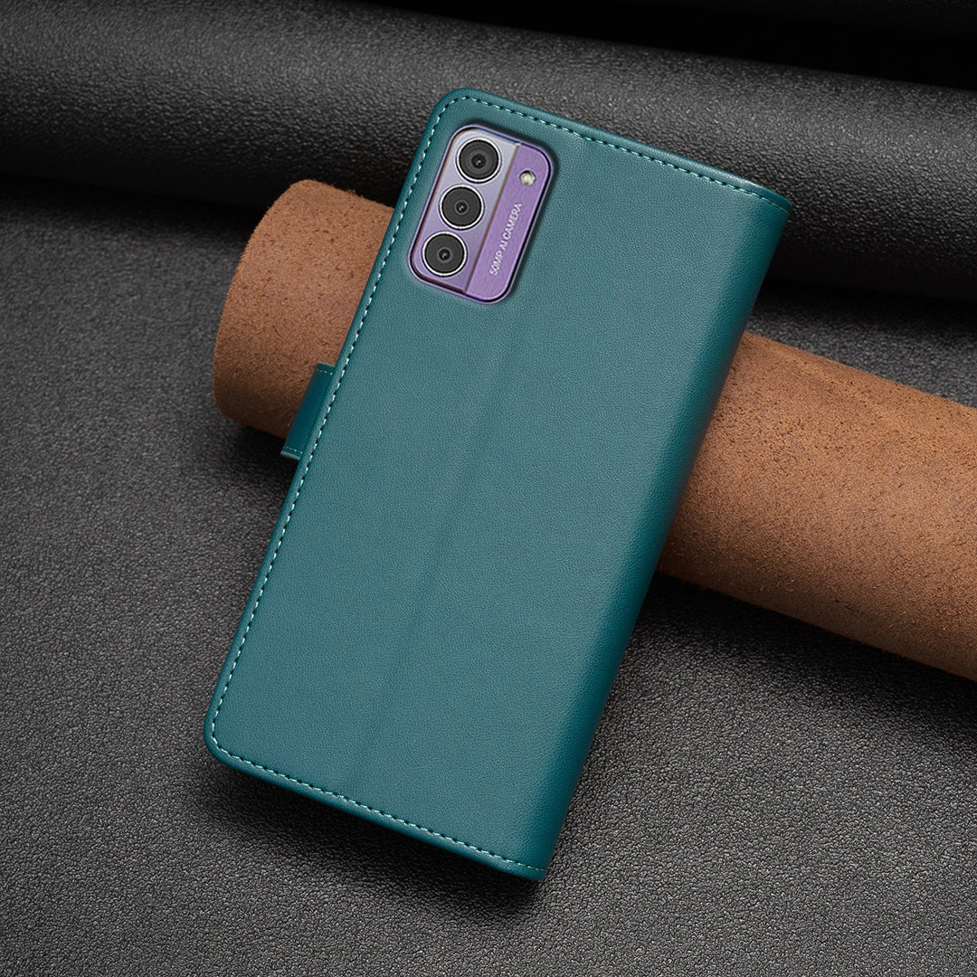 Nokia G42 Leather Flip Phone Case with 9 Card Slots, Zipper Wallet & Detachable Wristlet Strap