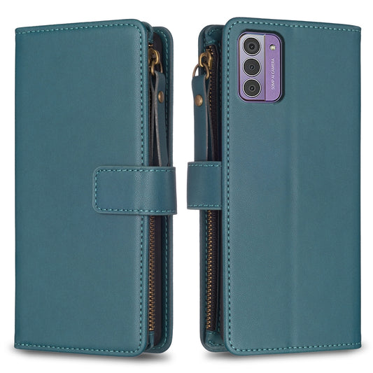 Nokia G310 Leather Flip Phone Case with 9 Card Slots, Zipper Wallet & Detachable Wristlet Strap