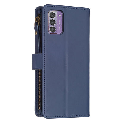 Nokia G42 Leather Flip Phone Case with 9 Card Slots, Zipper Wallet & Detachable Wristlet Strap