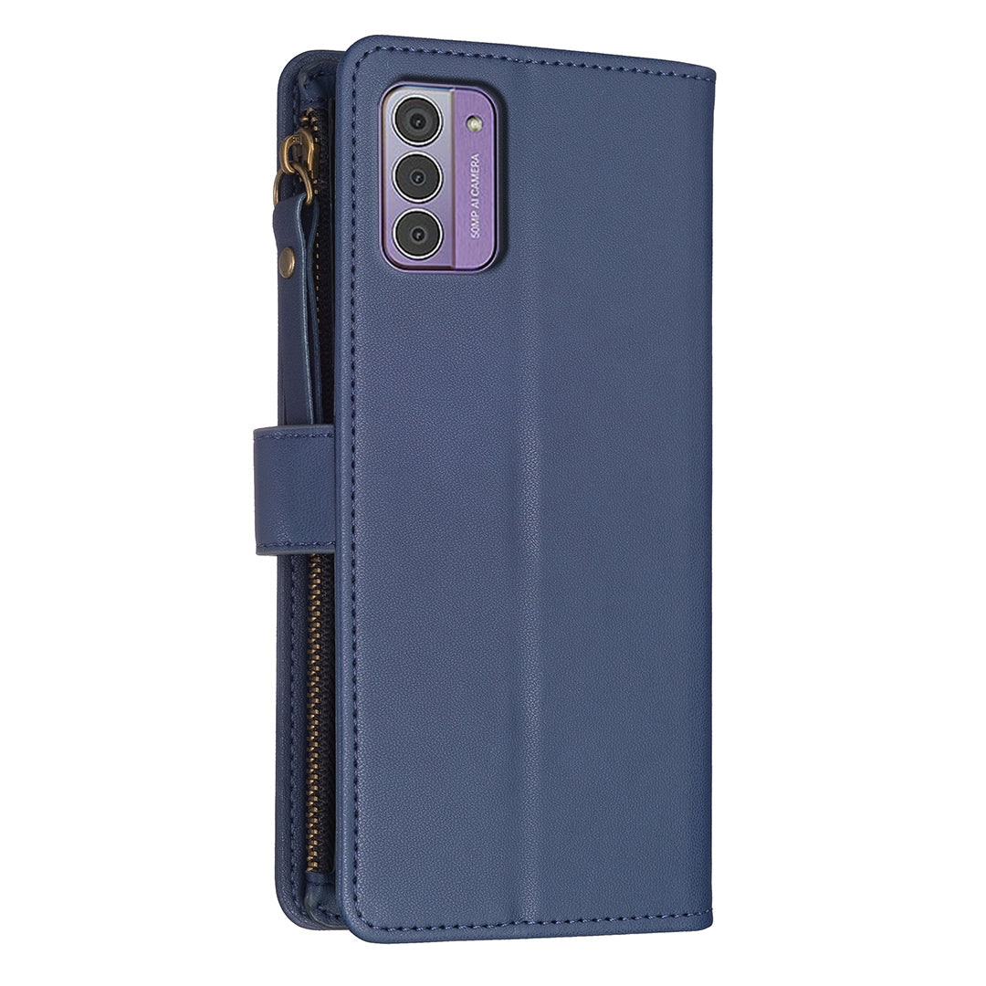 Nokia G310 Leather Flip Phone Case with 9 Card Slots, Zipper Wallet & Detachable Wristlet Strap
