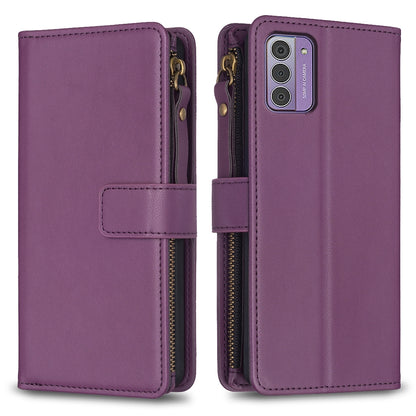Nokia G310 Leather Flip Phone Case with 9 Card Slots, Zipper Wallet & Detachable Wristlet Strap