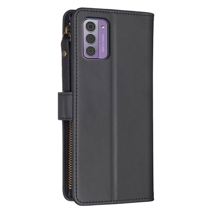 Nokia G42 Leather Flip Phone Case with 9 Card Slots, Zipper Wallet & Detachable Wristlet Strap