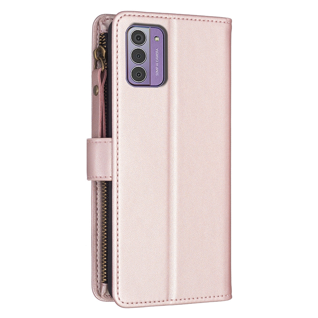 Nokia G310 Leather Flip Phone Case with 9 Card Slots, Zipper Wallet & Detachable Wristlet Strap