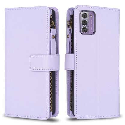 Nokia G310 Leather Flip Phone Case with 9 Card Slots, Zipper Wallet & Detachable Wristlet Strap